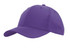 A purple sports cap featuring a curved brim and an adjustable strap, with a logo on the side.
