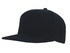 A black premium American twill A-frame cap with a flat brim and an adjustable back. Features a logo on the front.