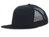 A black foam front A-frame cap with a mesh back and a curved brim. It features a logo on the front.