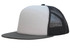 A foam front A-frame cap featuring a grey front and black mesh back, with a flat brim and a logo on the front.