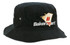 A black bucket hat featuring an embroidered logo on the front. It's made of brushed sports twill material.