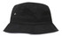 A black bucket hat with a structured design and a small logo on the side.