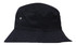 A black brushed sports twill bucket hat with a small logo on the side.