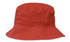 A red brushed sports twill bucket hat with a white brim and metal detailing. It features a logo on the side.
