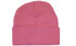 Acrylic beanie in vibrant pink, featuring a fold-over cuff and a textured finish. Includes a branding logo.