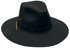 A black cotton twill hat featuring a wide brim and a decorative band, with a logo on the side.