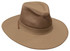 A tan cotton twill and mesh hat with a wide brim and a decorative band. Features a logo on the side.