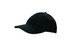 A black cap with a curved brim and a logo on the front.