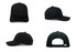 A black cotton twill cap with a buckle, displayed from multiple angles, including front, back, and sides.
