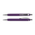 A purple soft-touch pen with a sleek chrome clip and tip, featuring a smooth grip and modern design.
