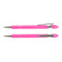 A pair of pink stylus pens with silver accents and a sleek design. One pen is capped while the other is click-style.