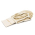A small, cream-coloured cotton mesh foldaway tote bag with straps laid flat. It includes a section for folding.