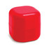 A red, square-shaped container with a glossy finish, featuring a lid that fits snugly on top.