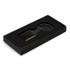 A key ring in a square shape is presented in a black box with a cushioned interior.
