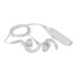 White Bluetooth receiver with attached ear buds featuring an ergonomic design and a control module.