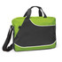 A green and black conference satchel with a shoulder strap and handles, featuring a logo on the side.
