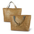 A brown cooler bag with grey handles, featuring a logo on the front, displayed in two orientations.
