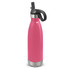 A drink bottle in a vibrant pink color, featuring a flip lid and a durable stainless steel base.