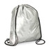 A Titanium Drawstring Backpack in a sleek silver color, designed with adjustable black drawstrings for easy carrying.
