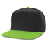 A flat peak cap featuring a dark gray body and a bright green brim.