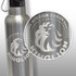 A drink bottle made of stainless steel, featuring a black lid, presented in a cylindrical brown cardboard packaging.