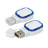 A 4GB flash drive featuring a sleek, modern design with a blue accent and a protective cover.