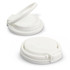 A white phone ring stand featuring a circular base and a flexible ring for secure grip and support.