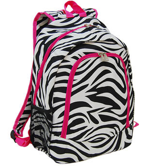 Pink Trim Zebra Print Backpack W Matching Lunch Bag