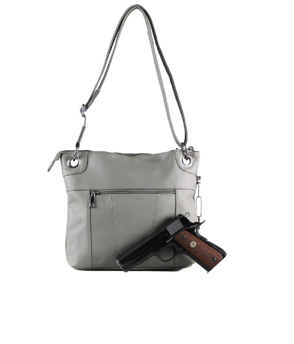 Concealed Carry Cross Body Leather Gun Purse with Slash Resistant StrapGrey