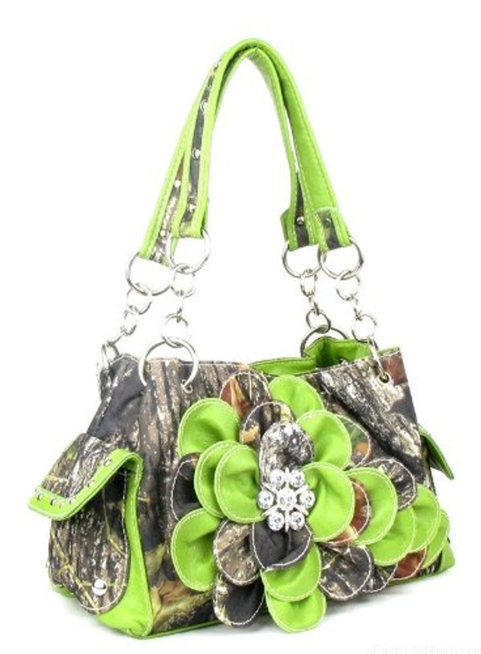 Leopard Green Flower Rhinestone Handbag