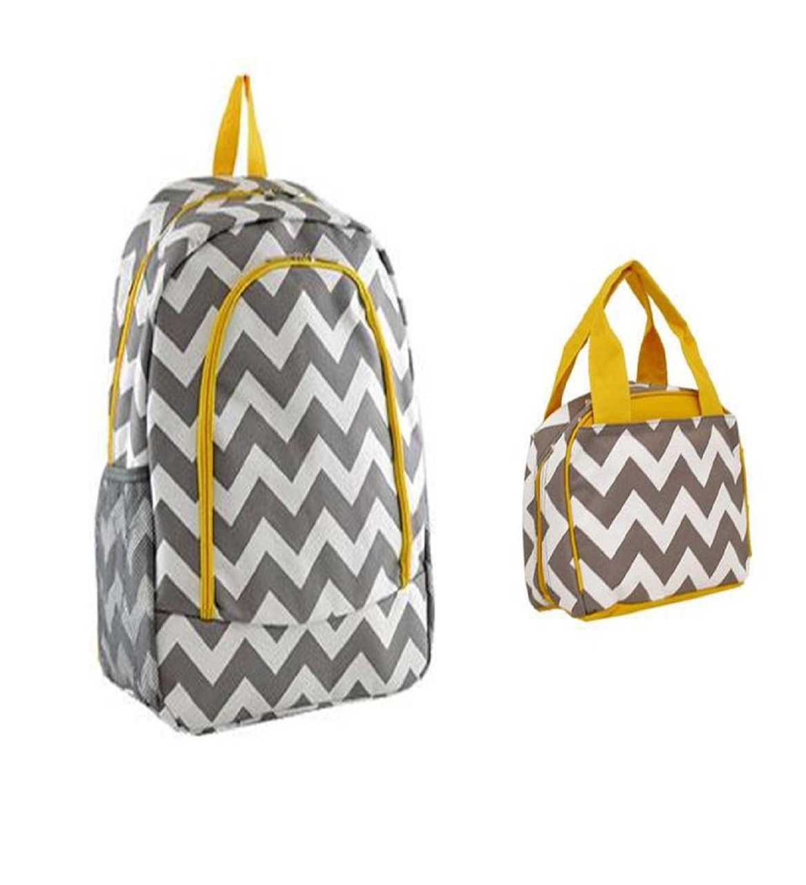 Grey and Yellow Chevron Backpack W Matching Lunch Bag - Handbags, Bling &  More!