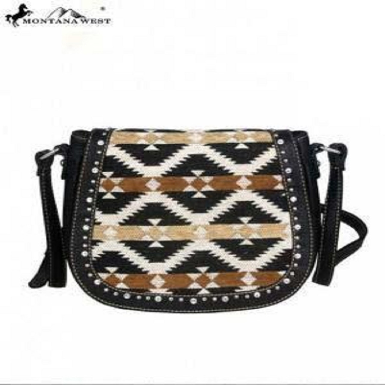 Montana West Aztec Collection Messenger Purse Black Handbags