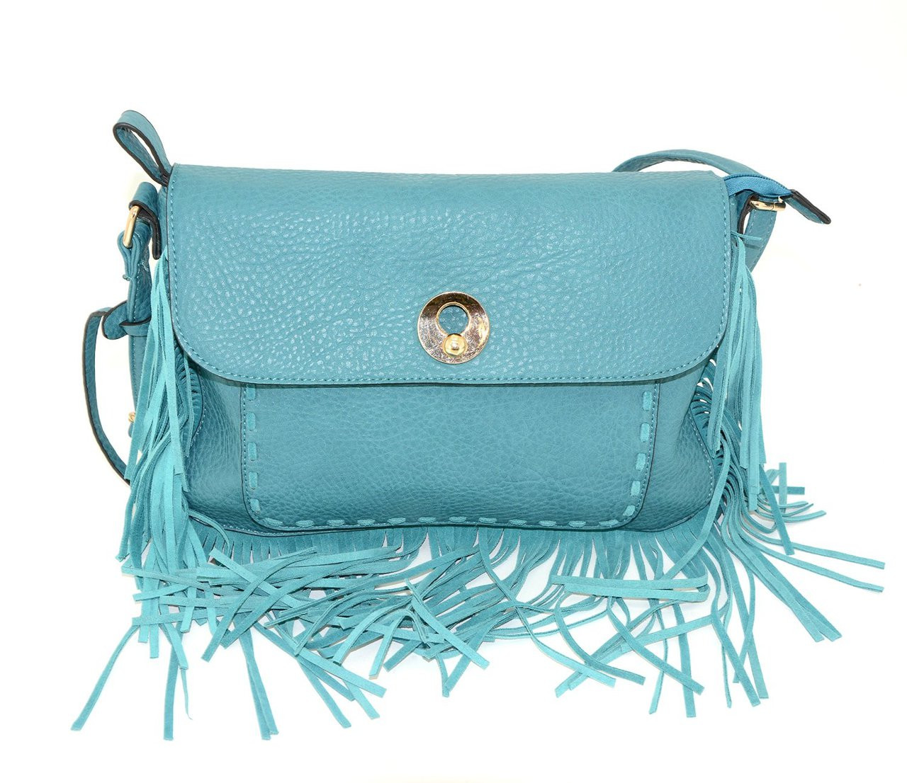 Cheetah with Turquoise Fringe Messenger Bag