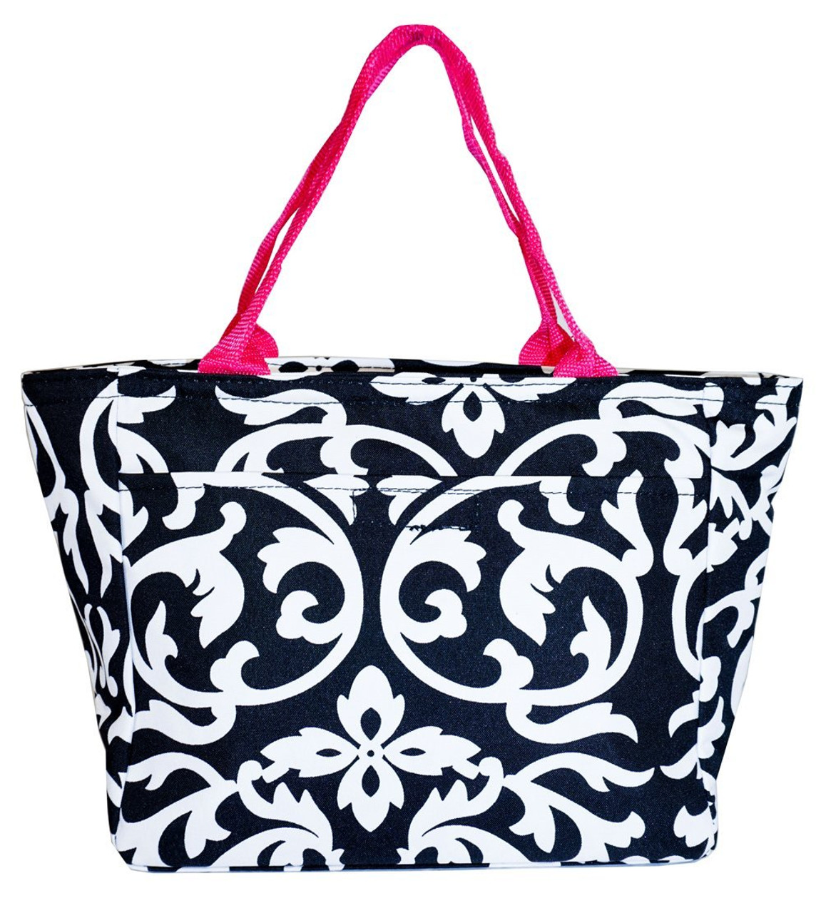 Pink Damask Insulated Lunch Tote Bag