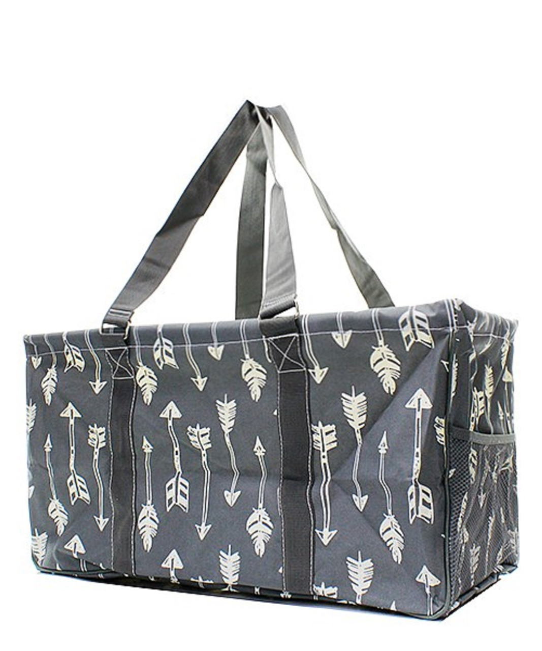 Arrow Print Large Canvas Utility Tote Bag-Gray