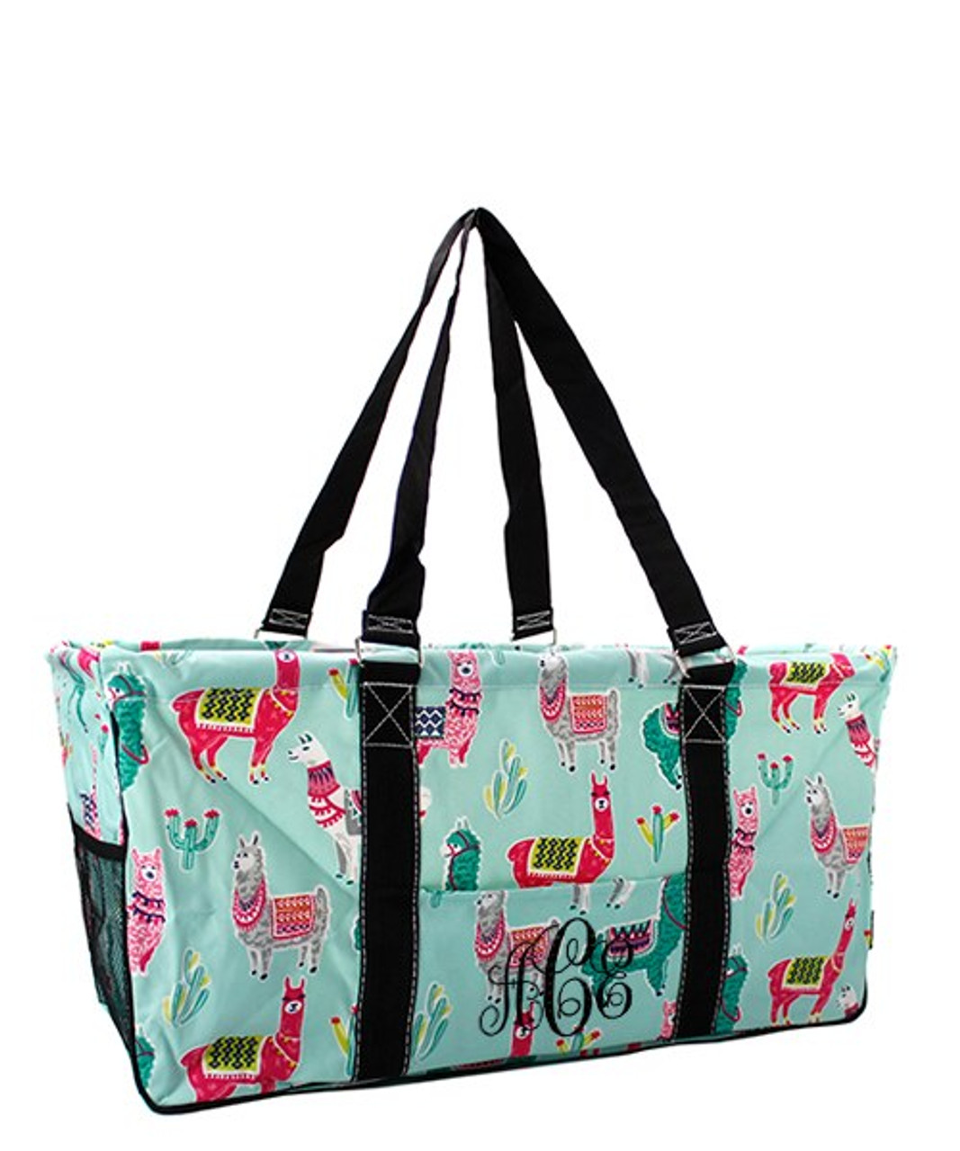 Llama Print Large Canvas Utility Tote Bag Blue