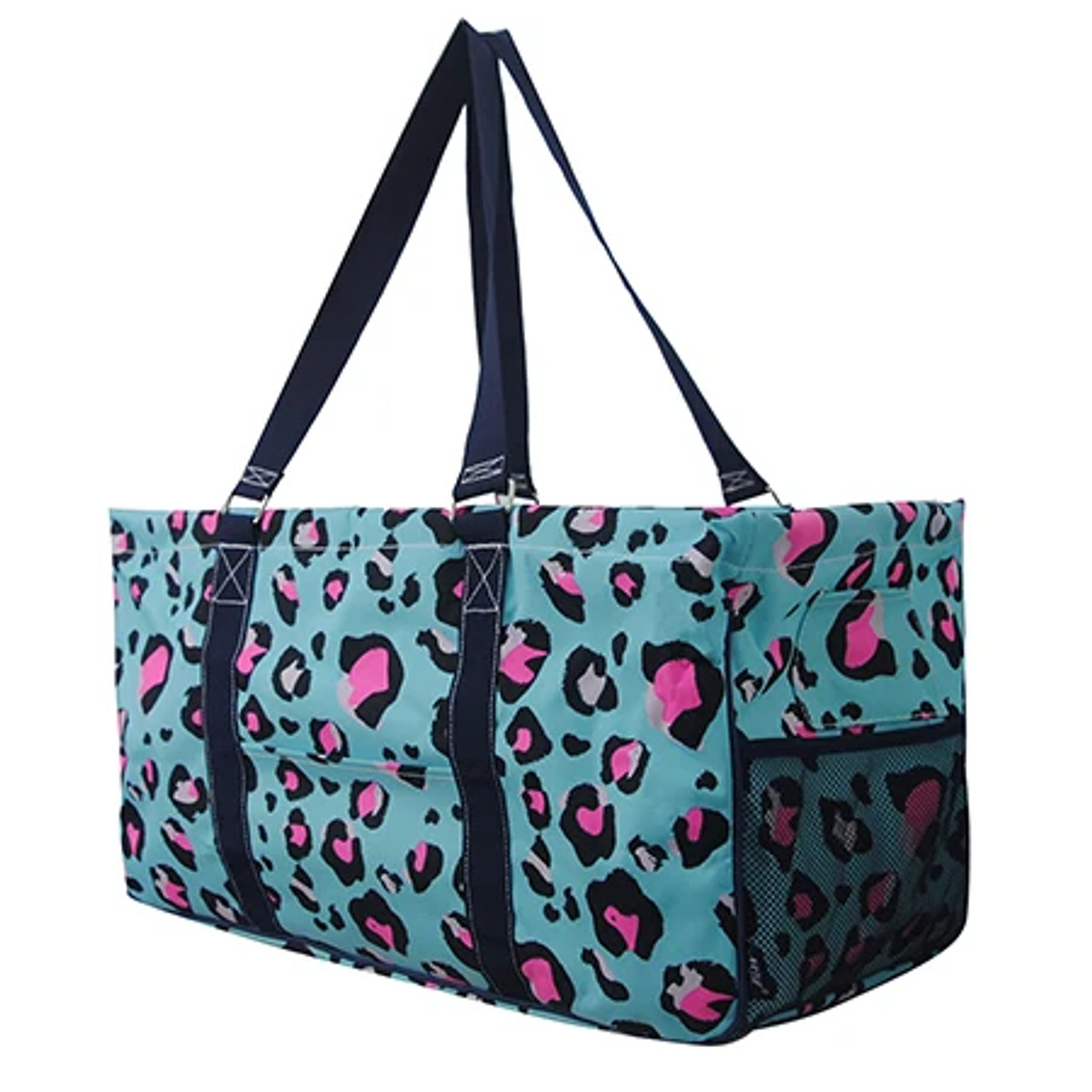 Natural canvas and leather designer tote bag, neon blue & gold print –  Blanco Bags