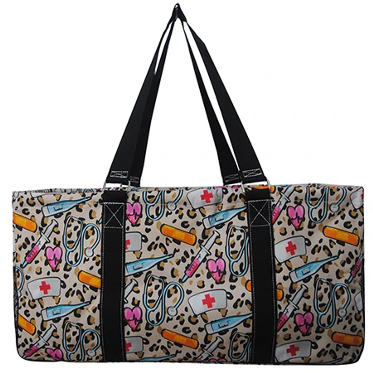 Wild Nurse Print Large Canvas Utility Tote Bag-Black