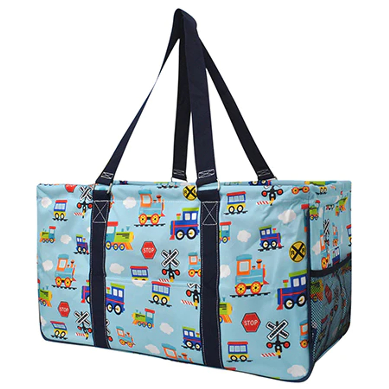 Train Print Large Canvas Utility Tote Bag Black