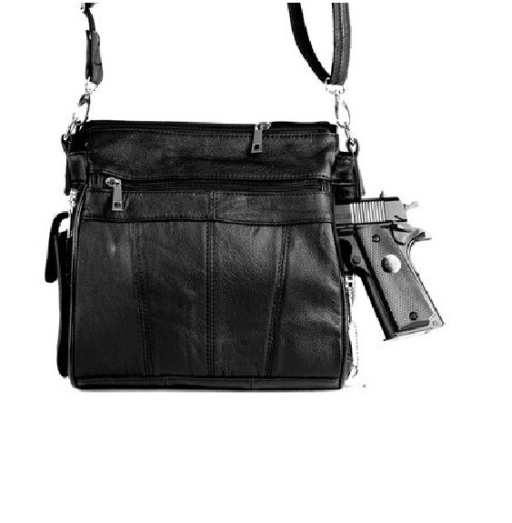 Roma Leathers 7084 Black Messenger Crossbody Concealed Purse