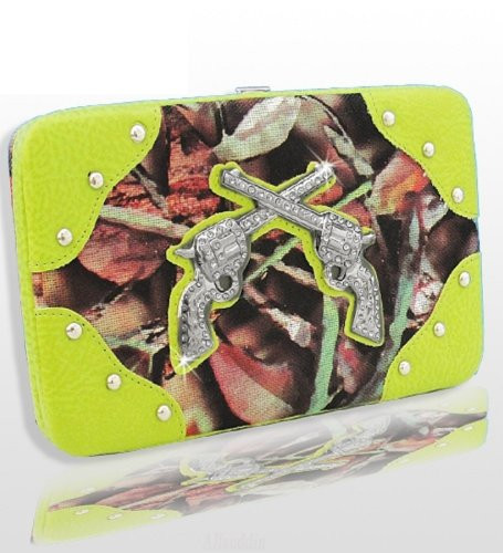 Pink Camo Fashion Double Pistol Purse With Rhinestones W Matching Wallet