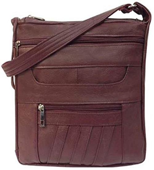 Roma Leathers 7082 Wine Genuine Leather Locking Concealed Purse