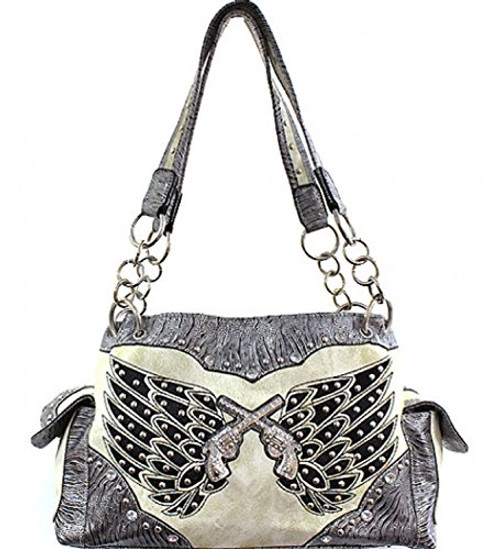 Cream and Silver Double Pistol and Wing Purse