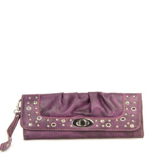 Purple Studded Turnlock Wristlet Wallet