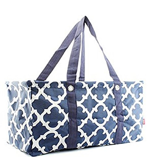 Quatrefoil Print Large Canvas Utility Tote Bag-Navy