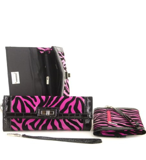 Pink Zebra Print Turnlock Wristlet Wallet
