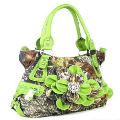 Western Green Camouflage Flower Rhinestone Fashion Purse