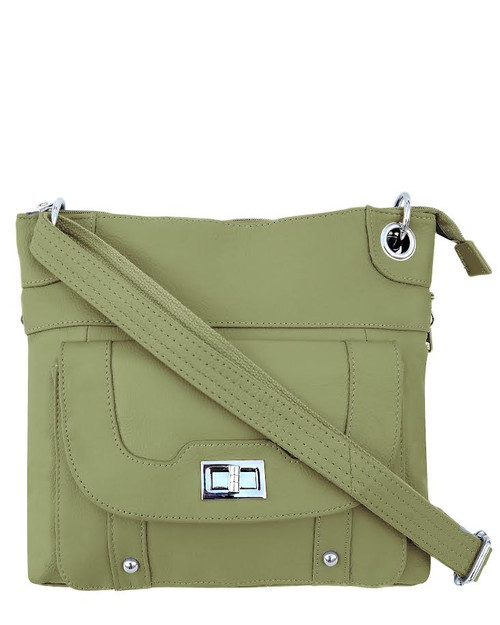 Concealed Carry Cross Body Leather Gun Purse with Locking Zipper Olive
