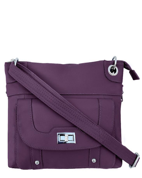Concealed Carry Cross Body Leather Gun Purse with Slash Resistant Strap-Purple
