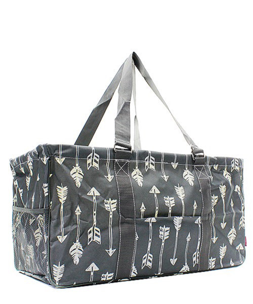 Arrow Print Large Canvas Utility Tote Bag-Gray